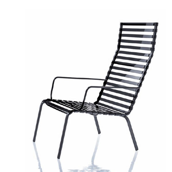 Lot de 2 Chauffeuses empilables Striped avec accoudoirs et dossier haut Noir / Gris foncé Magis JardinChic Lot de 2 Chauffeuses empilables Striped avec accoudoirs et dossier haut Noir / Gris foncé Magis JardinChic