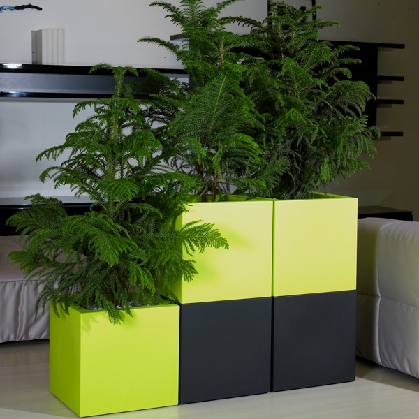 Pot Carré Kube Vert Anis et Noir Euro3Plast Jardinchic Pot Carré Kube Vert Anis et Noir Euro3Plast Jardinchic