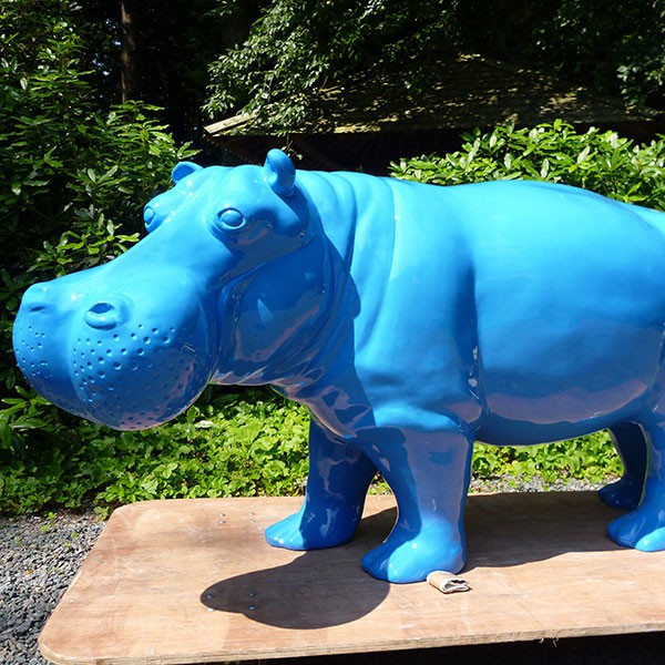 Statue Hippopotame Laqué Bleu Fluo Tex Artes Jardinchic