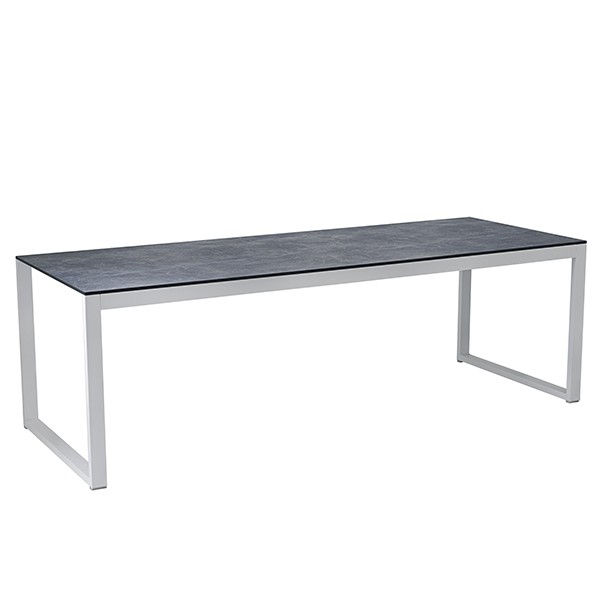 Table de Repas Perspective 240x90cm Blanc Plateau Effet Béton Clair Vlaemynck Jardinchic Table de Repas Perspective 240x90cm Blanc Plateau Effet Béton Clair Vlaemynck Jardinchic