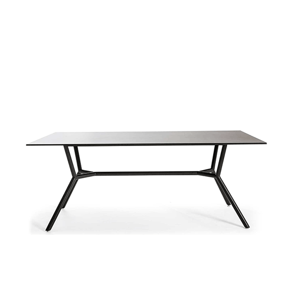 Table Repas Reef 180x100cm Piètement et Crossbar aluminium gris anthracite et Plateau HPL Noir Oasiq Jardinchic