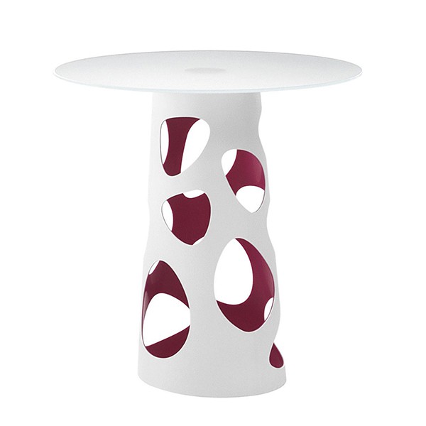Pied de Table Haut Liberty Blanc / Fuschia et Plateau HPL Blanc Diamètre 90cm MyYour JardinChic