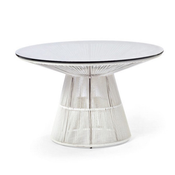 Table de repas Ø120cm Structure Blanc - Cordage Blanc - Plateau verre Varaschin Jardinchic Table de repas Ø120cm Structure Blanc - Cordage Blanc - Plateau verre Varaschin Jardinchic