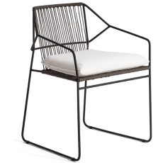 Fauteuil de Repas Sandur avec Dossier Tissé Cordage Taupe Structure Anthracite Oasiq Jardinchic