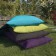 Coussin Simple Bleu et Vert Pauline et Coussin Simple Marron Foncé et Violet Jaquio JardinChic